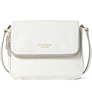 Kate Spade Run Around Large Flap Crossbody Shoulder Bag Purse in White handbag